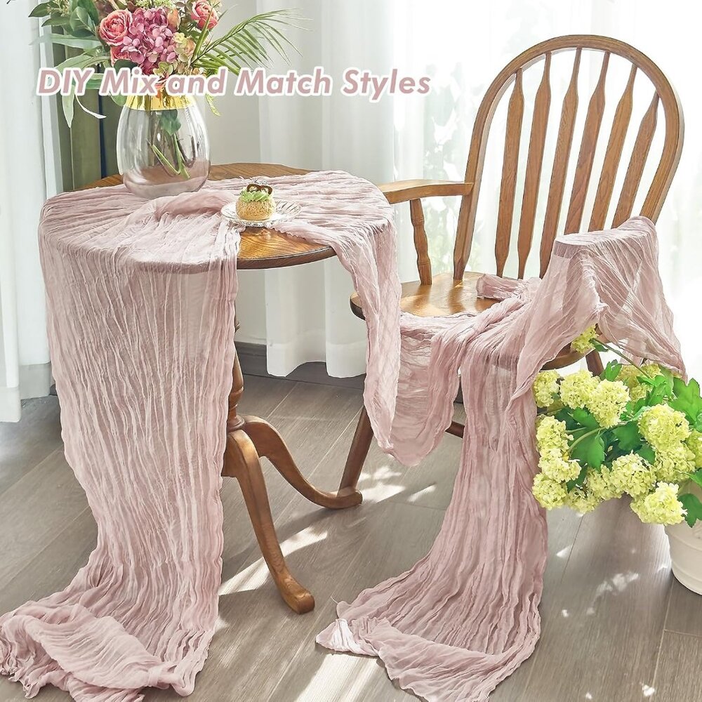 2 Pcs Cheesecloth Table Runner 120 Inch 10 FT Boho Gauze Pink Cheesecloth Table - Picture 2 of 7